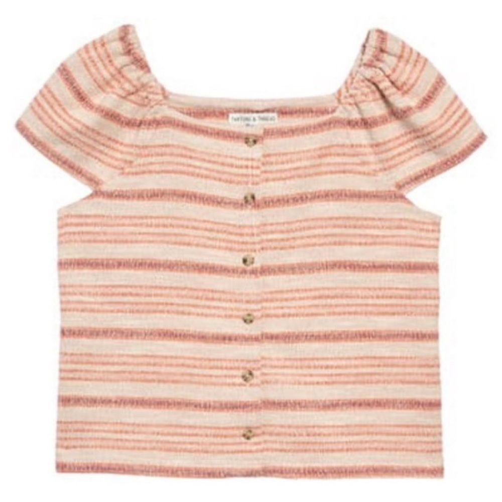 Madewell Texture & Thread Blush Striped Button Front Boxy Top